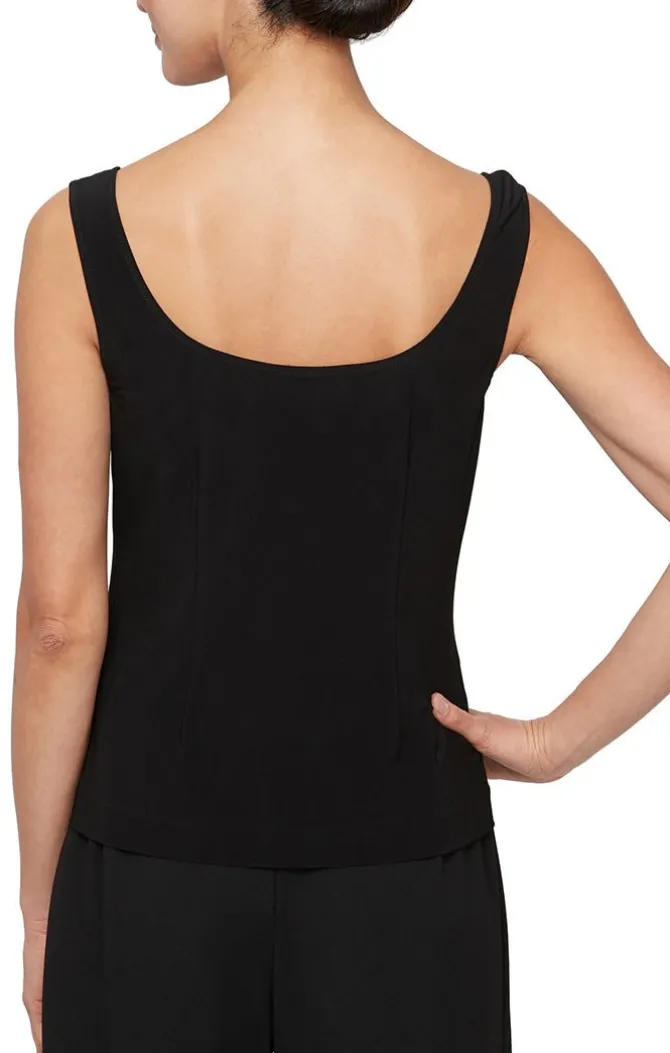 3/4 Sleeve Corded Tulle Twinset With Mandarin Neck Elongated Jacket & Jersey Scoop Neck Tank