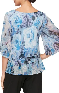 3/4 Sleeve Printed Blouse With Tiered Hem