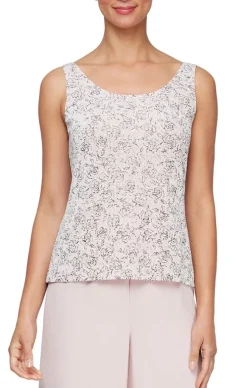 3/4 Sleeve Printed Glitter Twinset With Hook Neck Jacket & Scoop Neck Tank