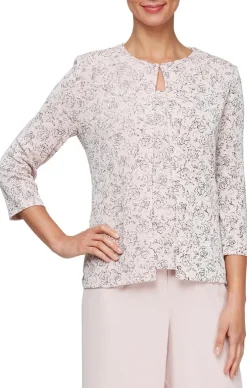 3/4 Sleeve Printed Glitter Twinset With Hook Neck Jacket & Scoop Neck Tank