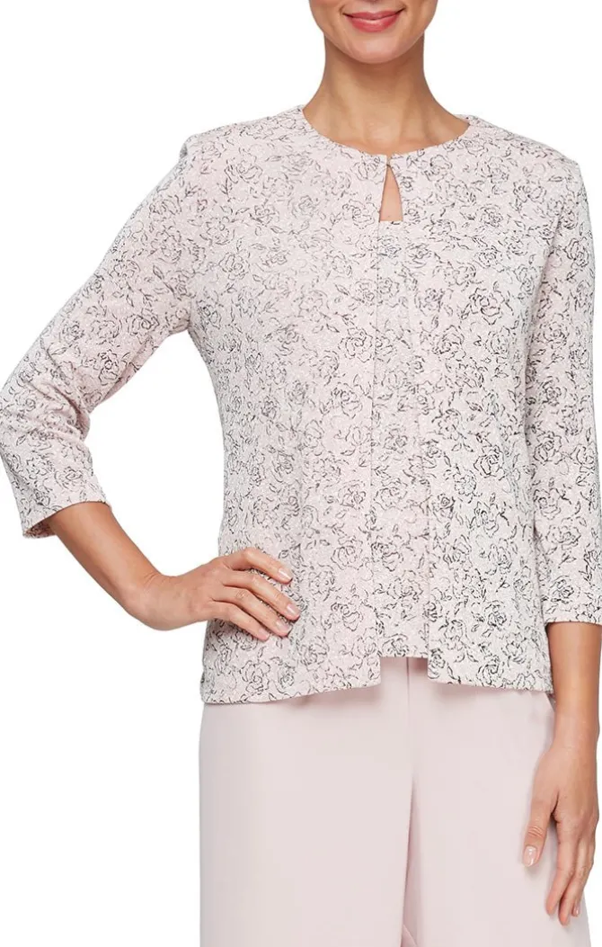 3/4 Sleeve Printed Glitter Twinset With Hook Neck Jacket & Scoop Neck Tank