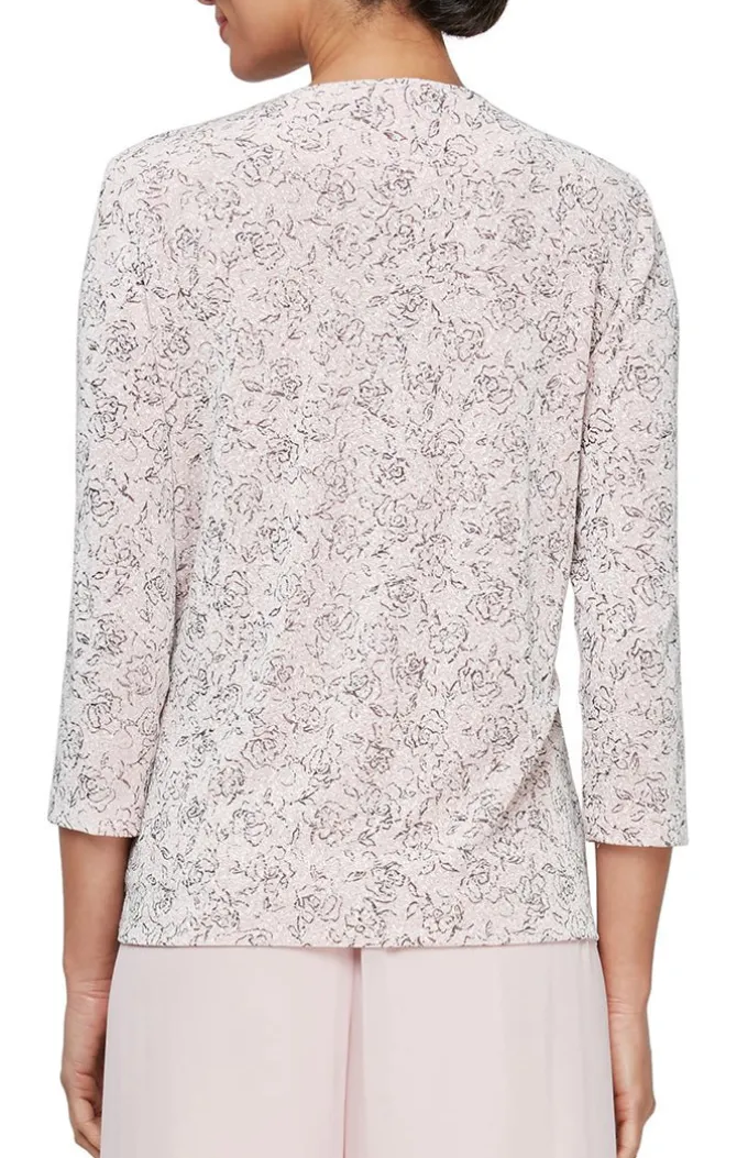 3/4 Sleeve Printed Glitter Twinset With Hook Neck Jacket & Scoop Neck Tank