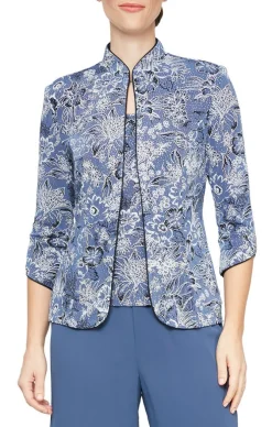 3/4 Sleeve Printed Twinset With Hook Neck Jacket And Scoop Neck Tank