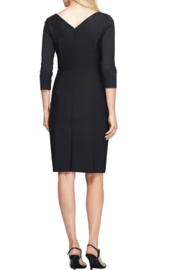 3/4 Sleeve Short Compression Collection Surplice Sheath Dress With Beaded Hip Detail & Cascade Ruffle Detail