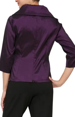 3/4 Sleeve Surplice Stretch Taffeta Blouse With Tie Waist Detail