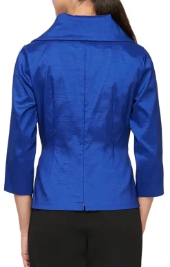 3/4 Sleeve Surplice Stretch Taffeta Blouse With Tie Waist Detail