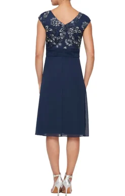 A-Line Dress With Embroidered Empire Bodice, Pleated Detail & Cascade Skirt