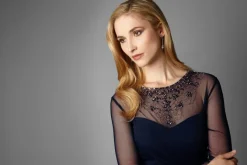 A-Line Mesh Gown With Beaded Illusion Sweetheart Neckline