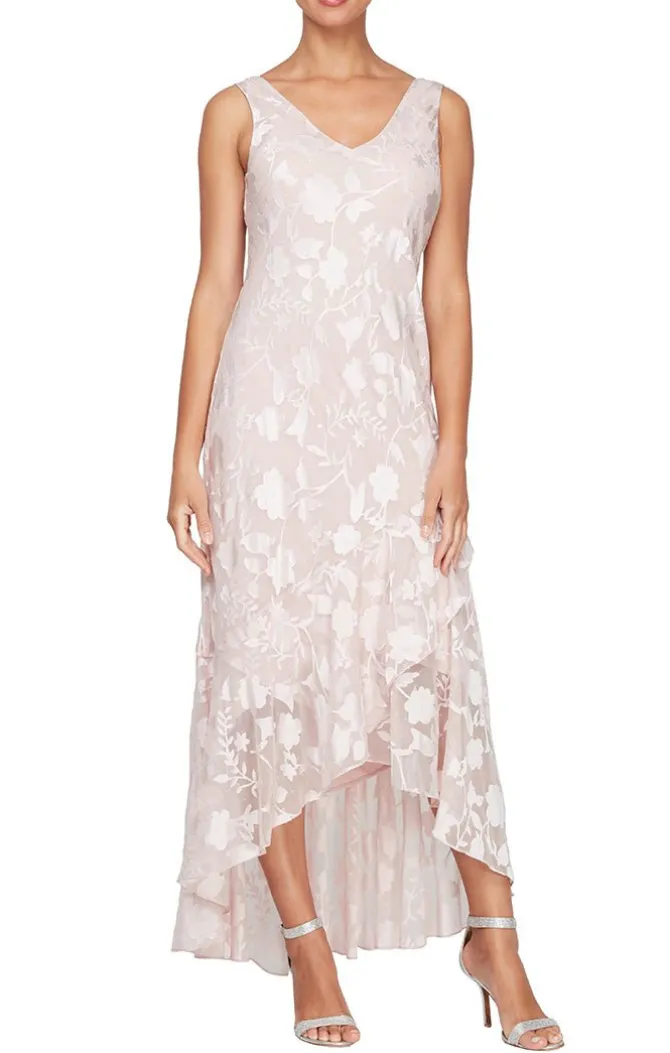 Chiffon Jacket Dress With High/Low Tulip Hem Skirt & Open Cascade Jacket