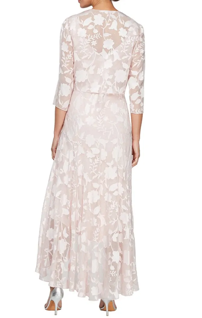 Chiffon Jacket Dress With High/Low Tulip Hem Skirt & Open Cascade Jacket