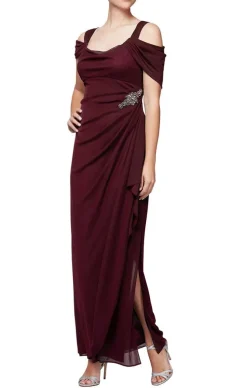 Cold Shoulder Mesh Dress With Cowl Neckline