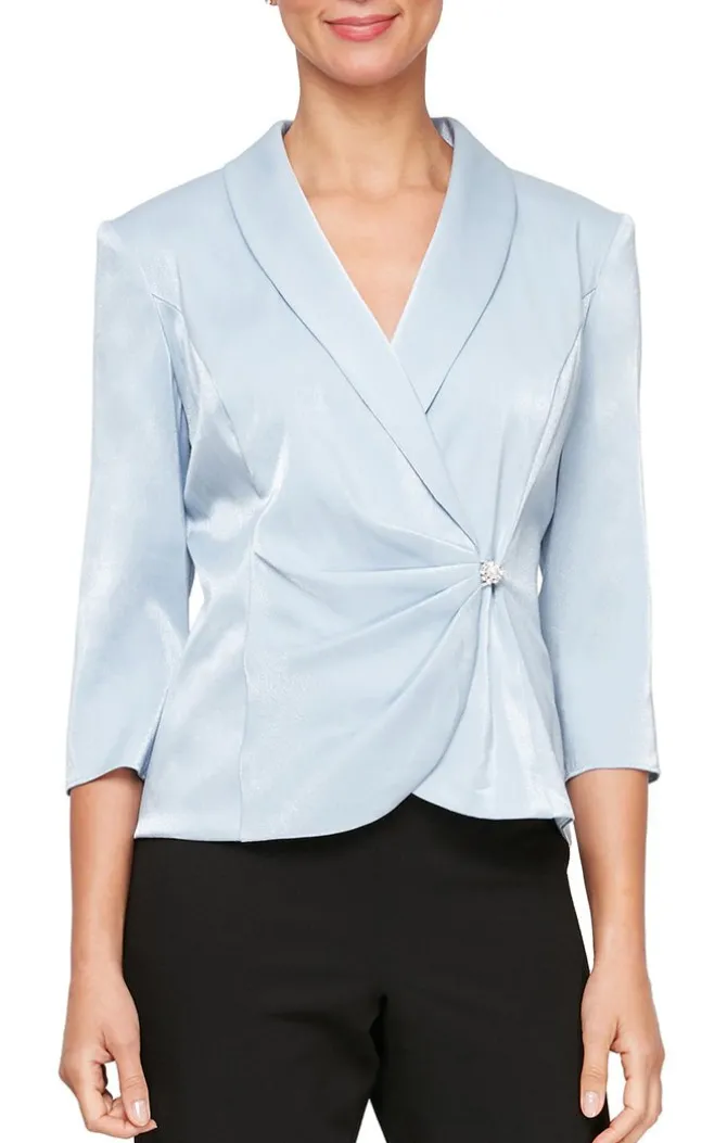 Collared Stretch Shimmer Blouse With Decorative Side Closure