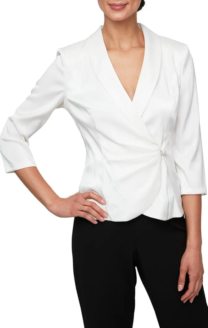 Collared Stretch Shimmer Blouse With Decorative Side Closure