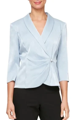 Collared Stretch Shimmer Blouse With Decorative Side Closure