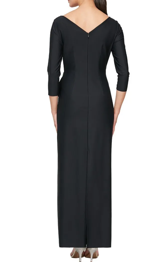 Compression Dress With Surplice Neckline, Cascade Ruffle Skirt And Embellishment Detail At Hip