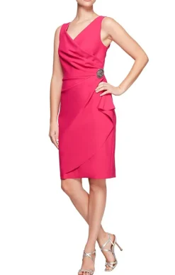 Compression Party Dress With Surplice Neckline, Cascade Ruffle Skirt & Beaded Detail At Hip