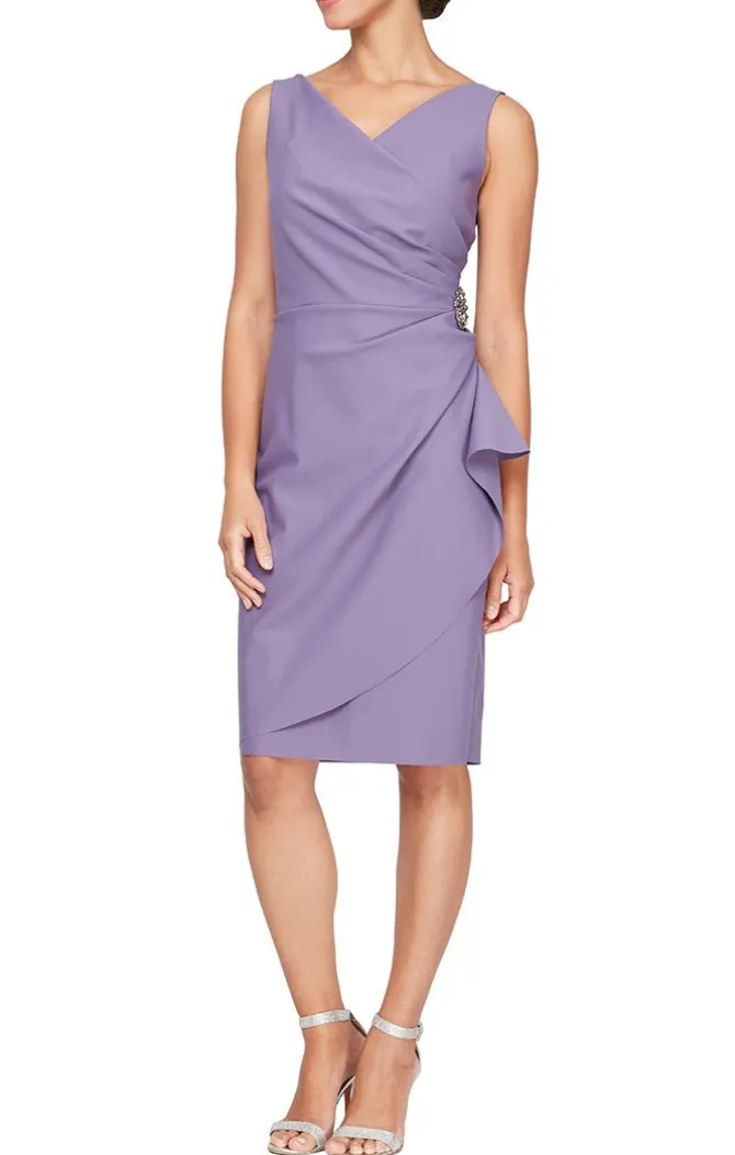 Compression Party Dress With Surplice Neckline, Cascade Ruffle Skirt & Beaded Detail At Hip
