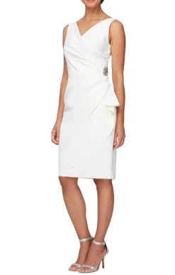 Compression Party Dress With Surplice Neckline & Embellishment At Hip