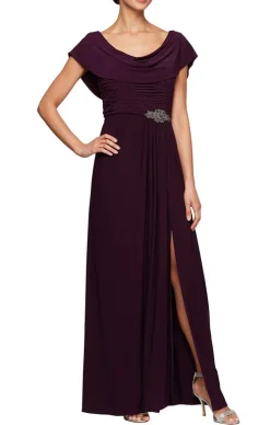 Cowl Neck A-Line Matte Jersey Dress With Pleated Bodice Detail
