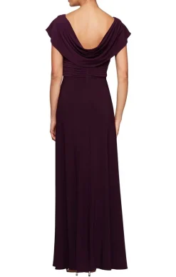 Cowl Neck A-Line Matte Jersey Dress With Pleated Bodice Detail