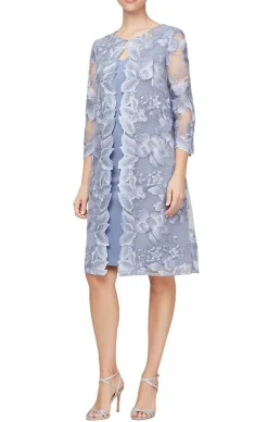 Elongated Lace Mock Jacket With Jersey Sheath Dress