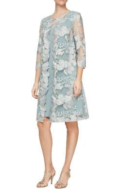 Elongated Lace Mock Jacket With Jersey Sheath Dress