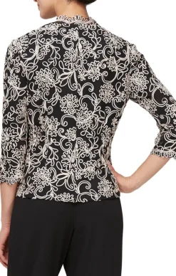 Embroidered Blouse With Center Front Scallop Detail And Illusion Sleeves
