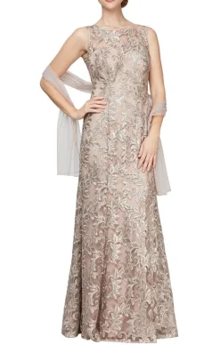 Embroidered Tulle Gown With Sweetheart Illusion Neckline & Matching Shawl