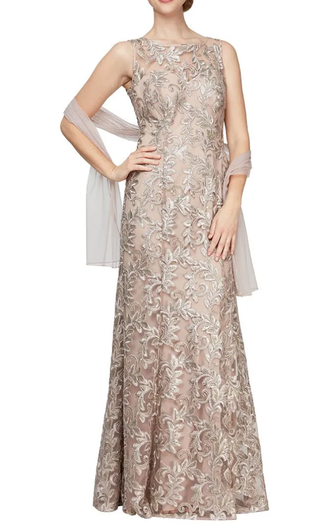 Embroidered Tulle Gown With Sweetheart Illusion Neckline & Matching Shawl