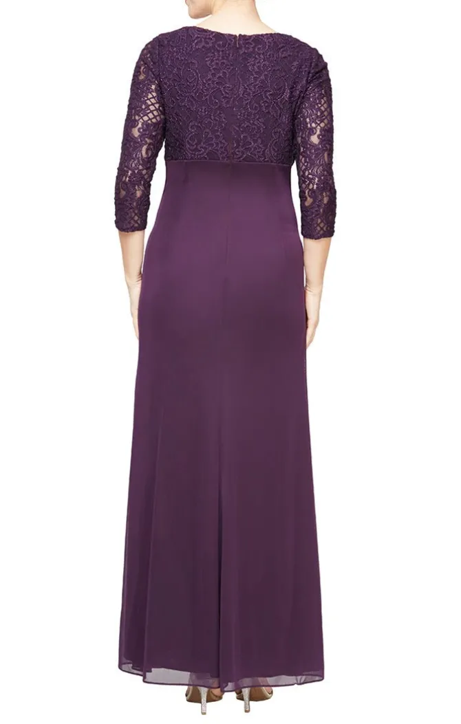 Empire Waist Lace & Mesh Dress With Surplice Neckline