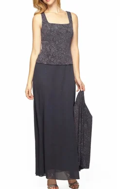 Glitter Jacquard Knit Jacket Dress With Mandarin Neckline