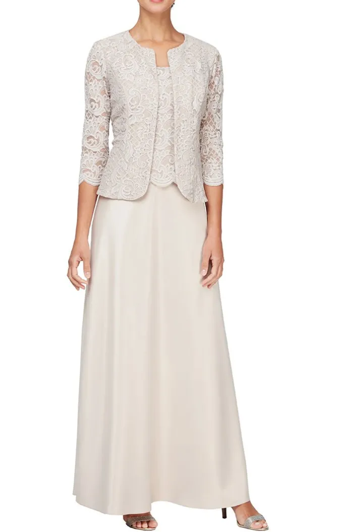 Glitter Lace & Satin Skirt Jacket Dress With Open Jacket