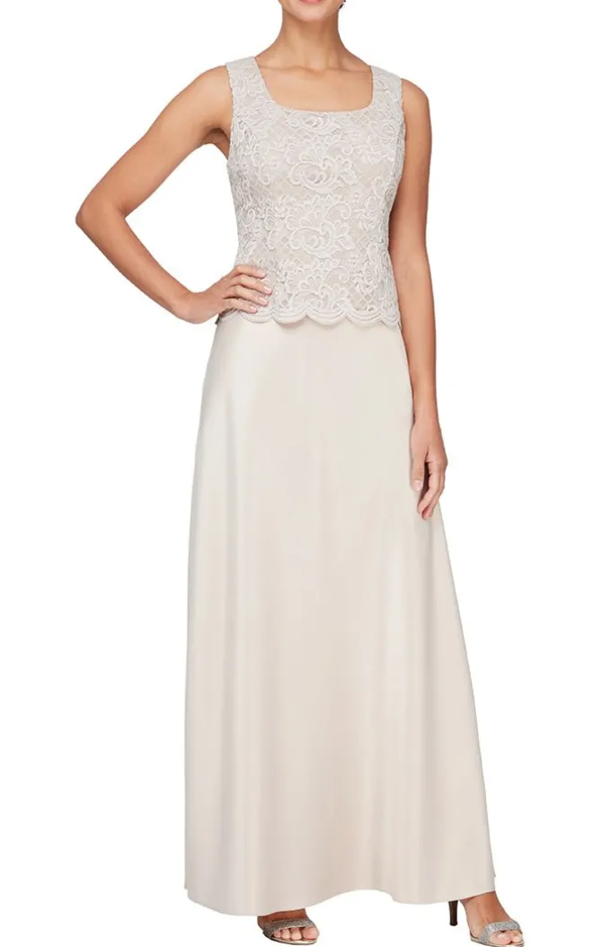 Glitter Lace & Satin Skirt Jacket Dress With Open Jacket