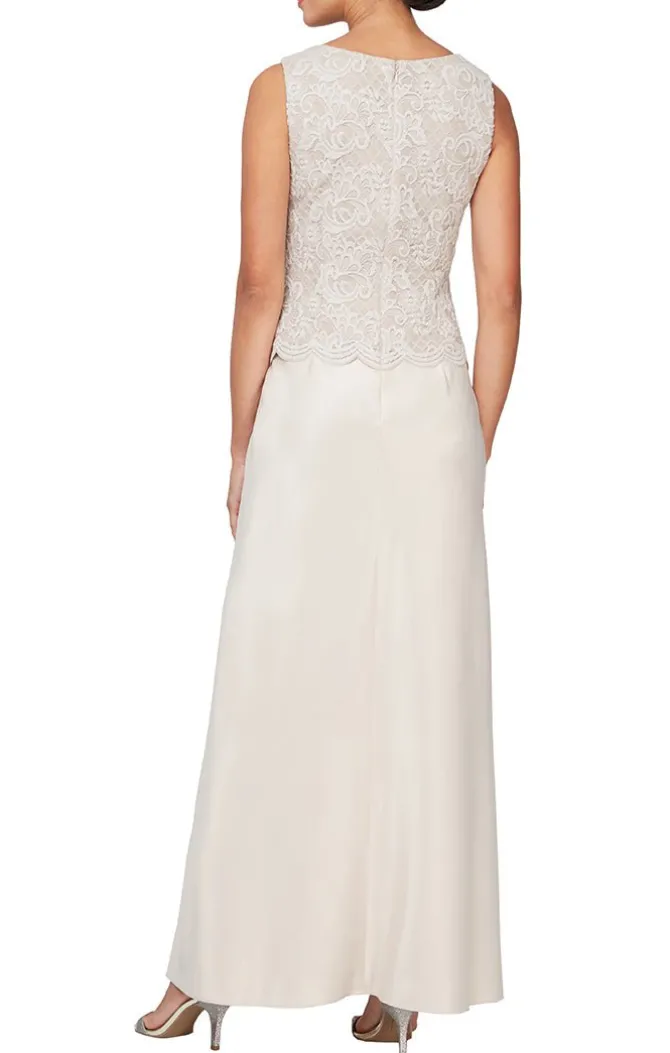 Glitter Lace & Satin Skirt Jacket Dress With Open Jacket