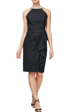 Halter Neck Compression Dress With Embellished Neckline