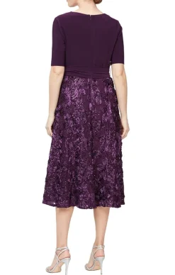 Lace & Jersey Cocktail Dress With Full Rosette Lace Skirt & Tie Belt