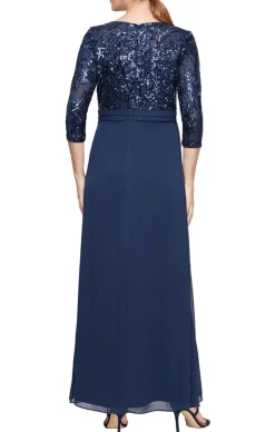 Long A-Line V-Neck Dress With Empire Waistline And Cascade Detail Skirt