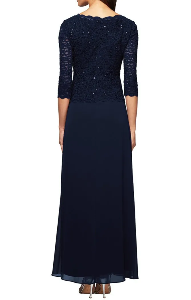 Long Gown With Sequin Lace Bodice & Chiffon Skirt