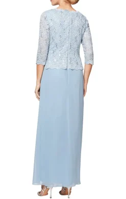 Long Gown With Sequin Lace Bodice & Chiffon Skirt