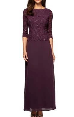 Long Gown With Sequin Lace Bodice & Chiffon Skirt