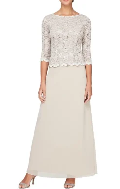 Long Gown With Sequin Lace Bodice & Chiffon Skirt