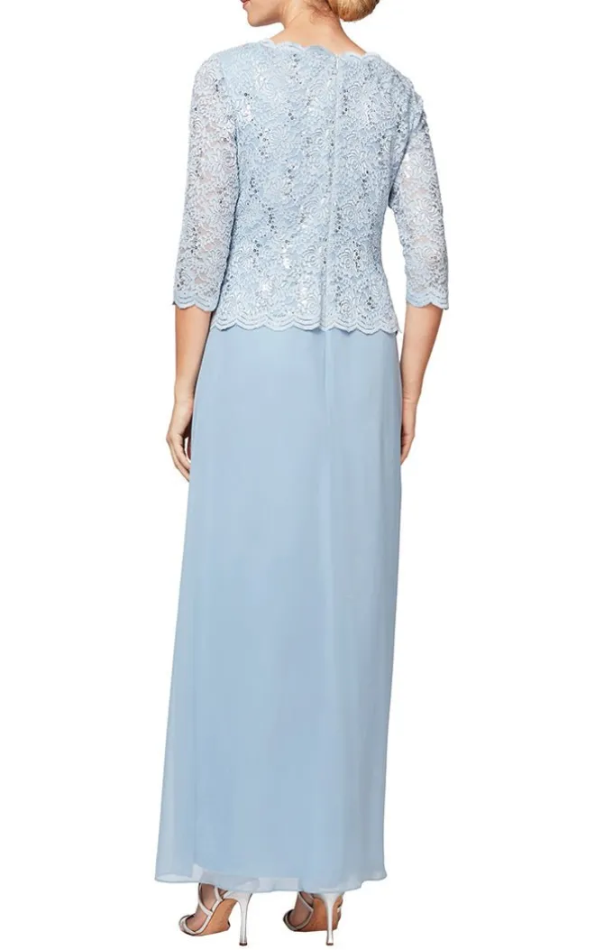 Long Gown With Sequin Lace Bodice & Chiffon Skirt