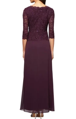 Long Gown With Sequin Lace Bodice & Chiffon Skirt