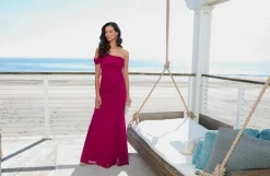 Long One Shoulder Stretch Mesh Dress With Cold Shoulder Sleeve