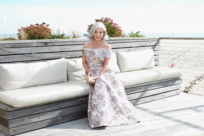 Long Printed Off-The-Shoulder Metallic Brocade Ballgown With Pockets