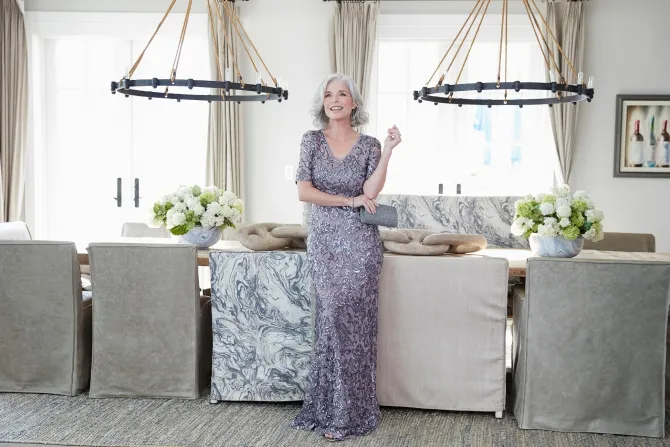 Long Sequin V-Neck Dress With Short Sleeves