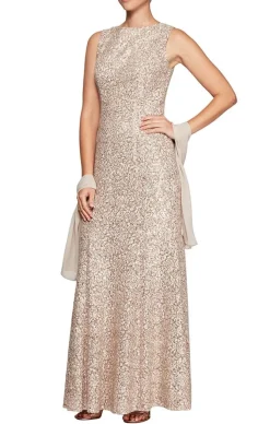 Long Sleeveless Fit & Flare Dress With Sequin Detail And Matching Shawl