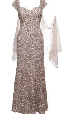 Long Soutache Sweetheart Neckline Dress With Cap Sleeves And Shawl