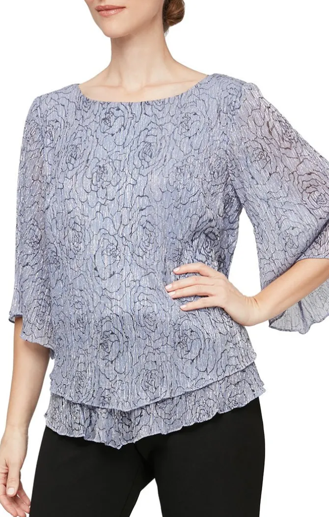 Metallic Knit Blouse With Pointed Double Tier Hem