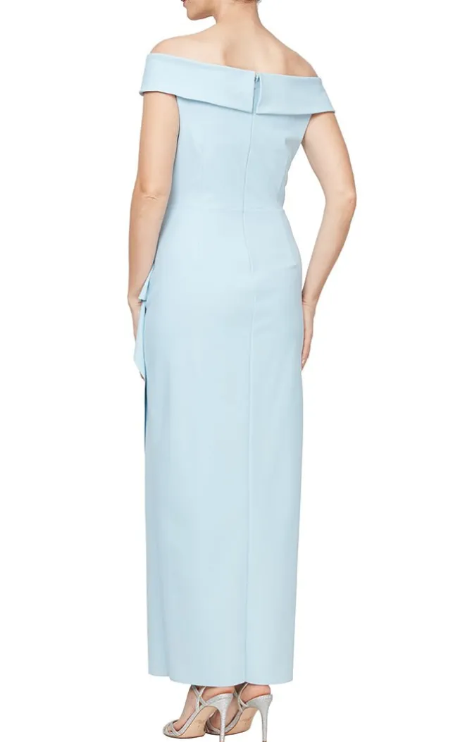 Off-The-Shoulder Compression Dress With Cascade Ruffle Skirt & Embellishment